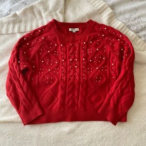 Francesca's Red Sweater with Pearl Details